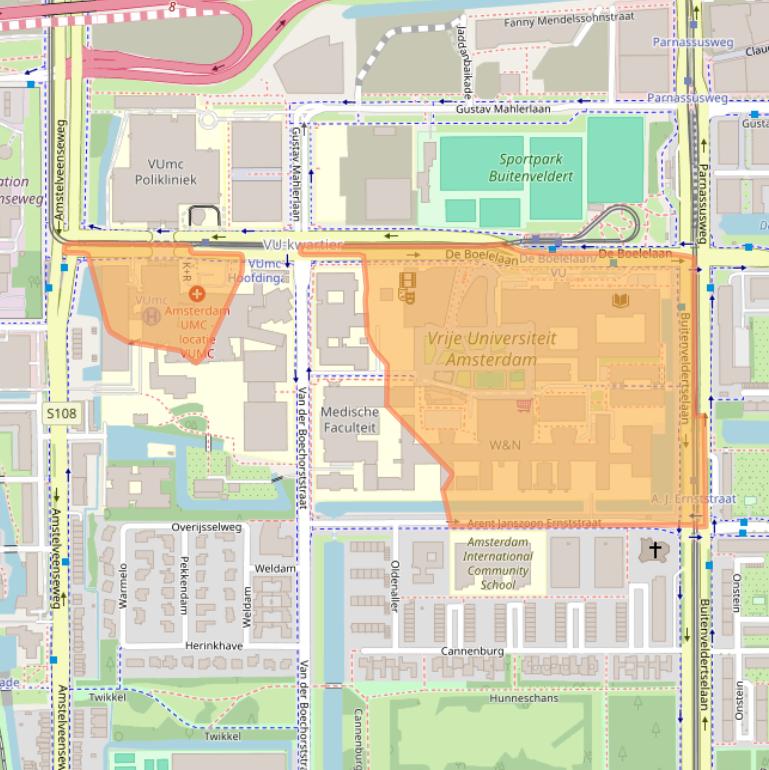 Kaart van postcodegebied 1081HV.