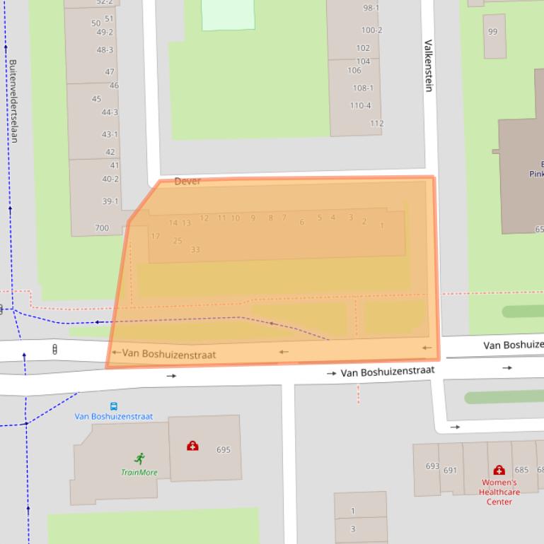 Kaart van postcodegebied 1082BJ.