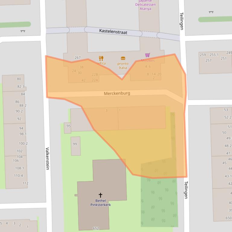 Kaart van postcodegebied 1082BT.