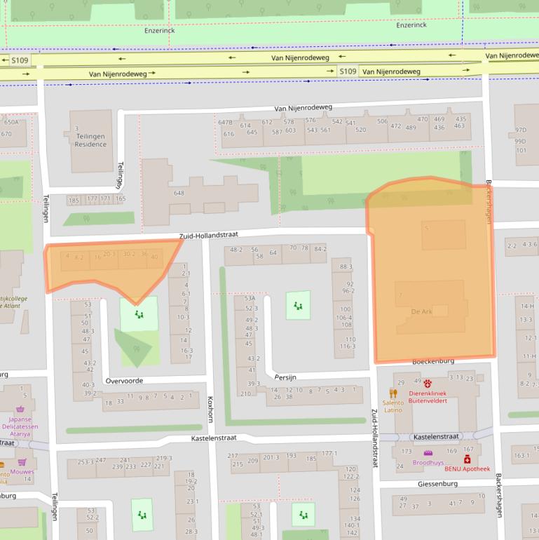 Kaart van postcodegebied 1082EK.