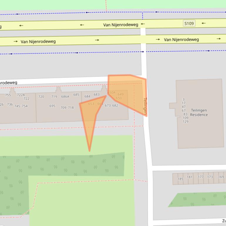 Kaart van postcodegebied 1082JA.