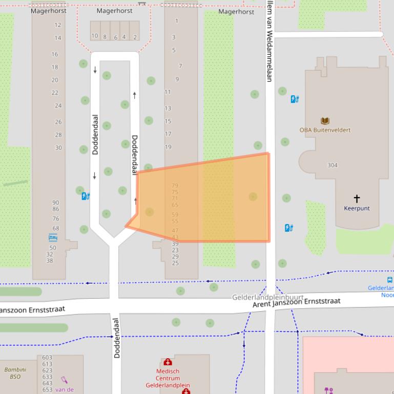 Kaart van postcodegebied 1082XP.