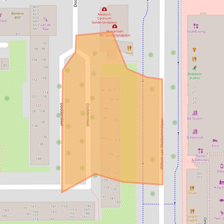 Kaart van postcodegebied 1082XR.