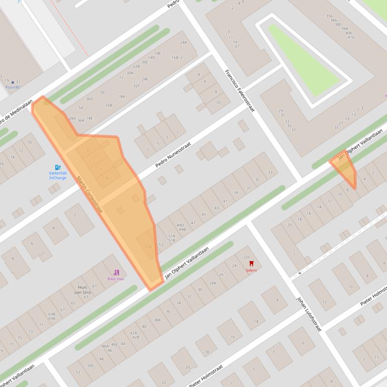 Kaart van postcodegebied 1086XS.