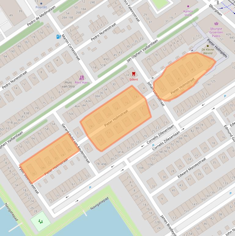 Kaart van postcodegebied 1086ZC.