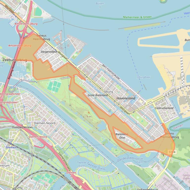Kaart van postcodegebied 1086ZN.