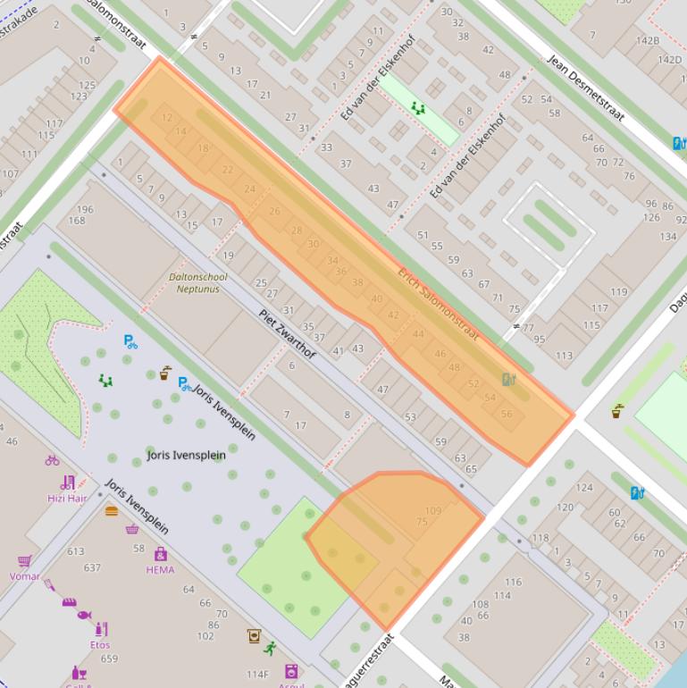 Kaart van postcodegebied 1087AW.