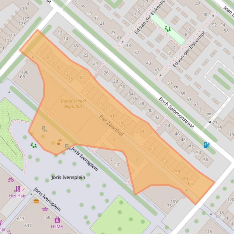 Kaart van postcodegebied 1087AX.