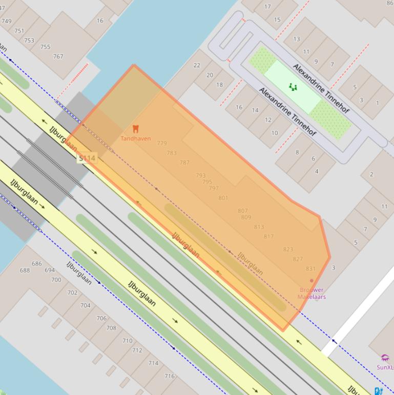 Kaart van postcodegebied 1087CL.