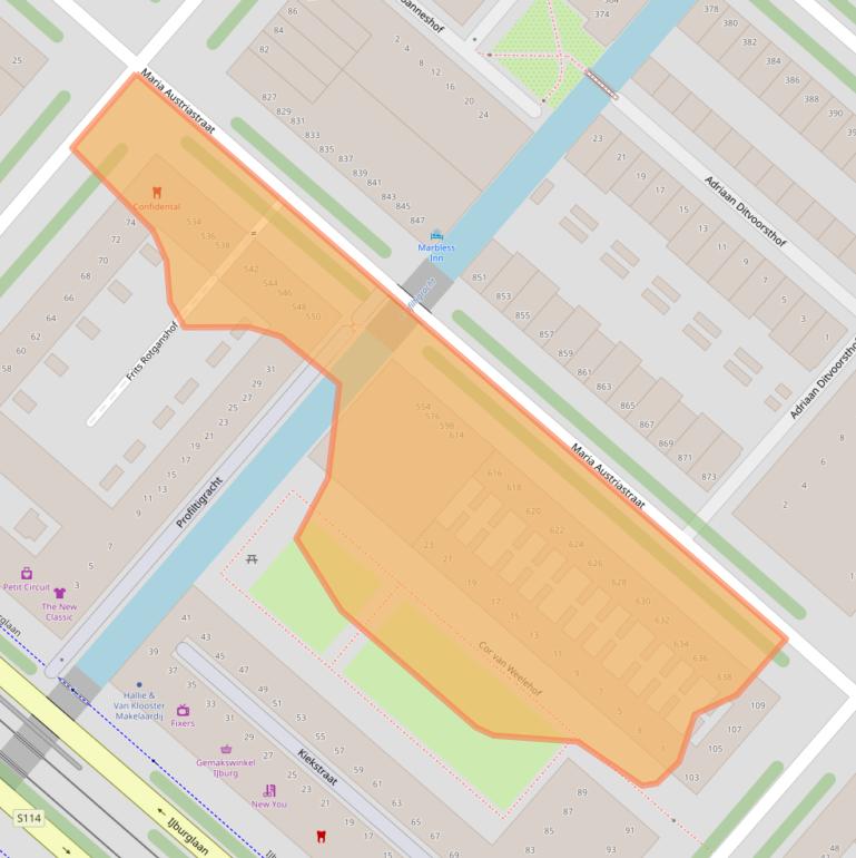Kaart van postcodegebied 1087GL.