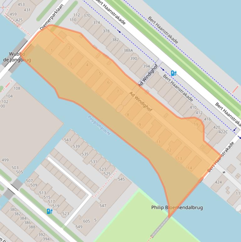 Kaart van postcodegebied 1087HE.