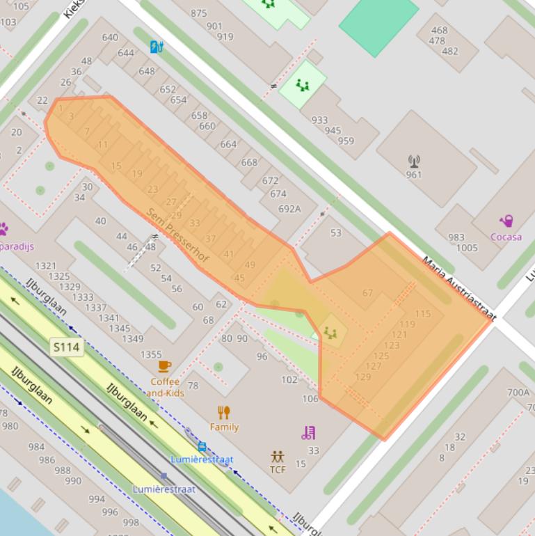 Kaart van postcodegebied 1087JE.