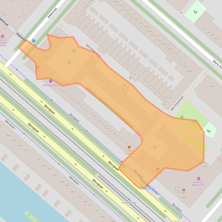 Kaart van postcodegebied 1087JG.