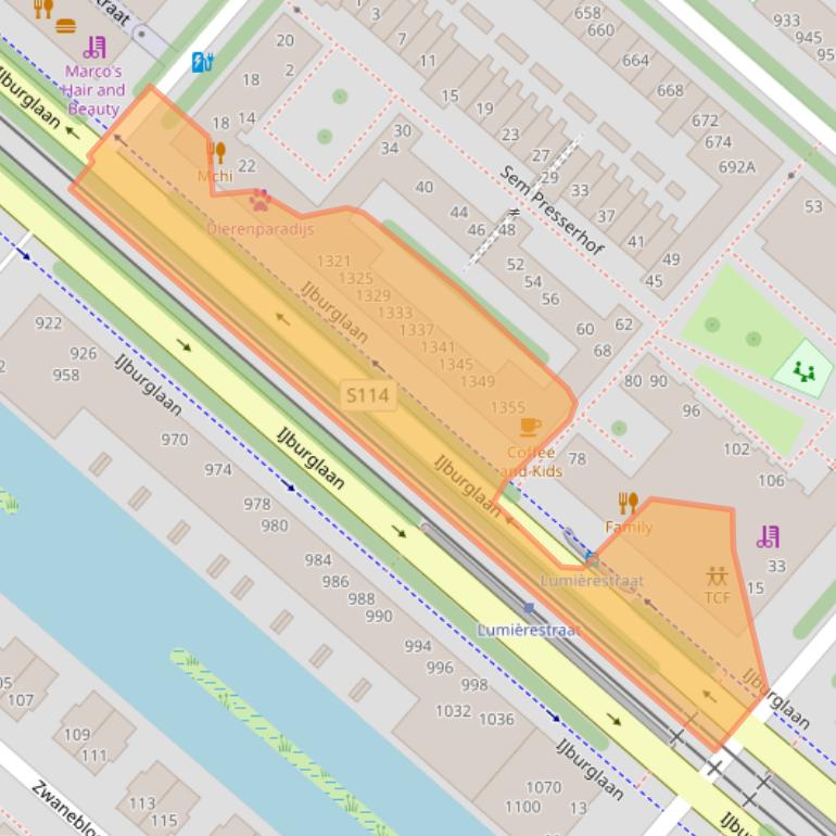 Kaart van postcodegebied 1087JJ.