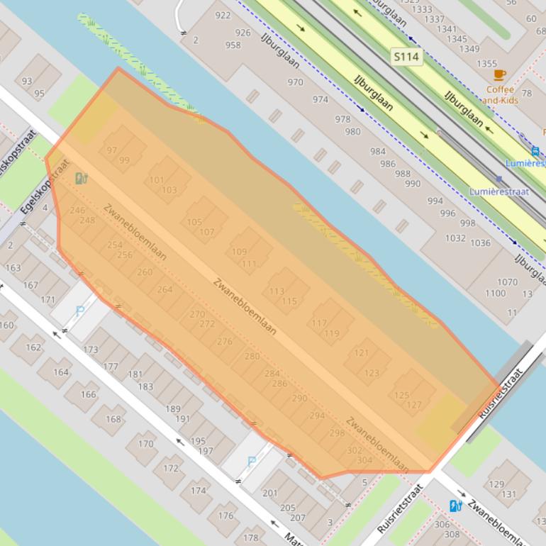 Kaart van postcodegebied 1087JT.