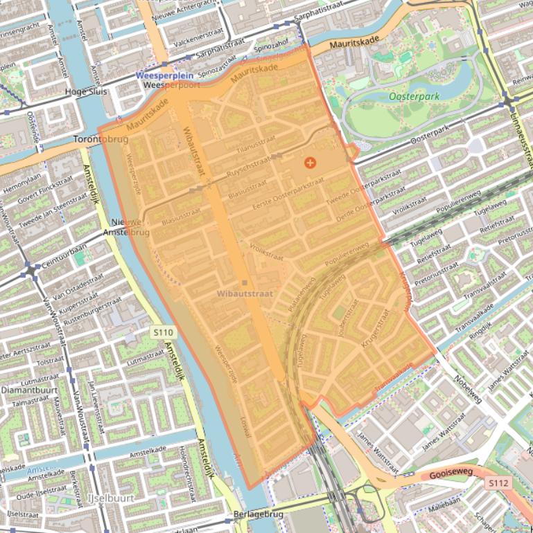 Kaartafbeelding, ingezoomd op postcodegebied 1091.