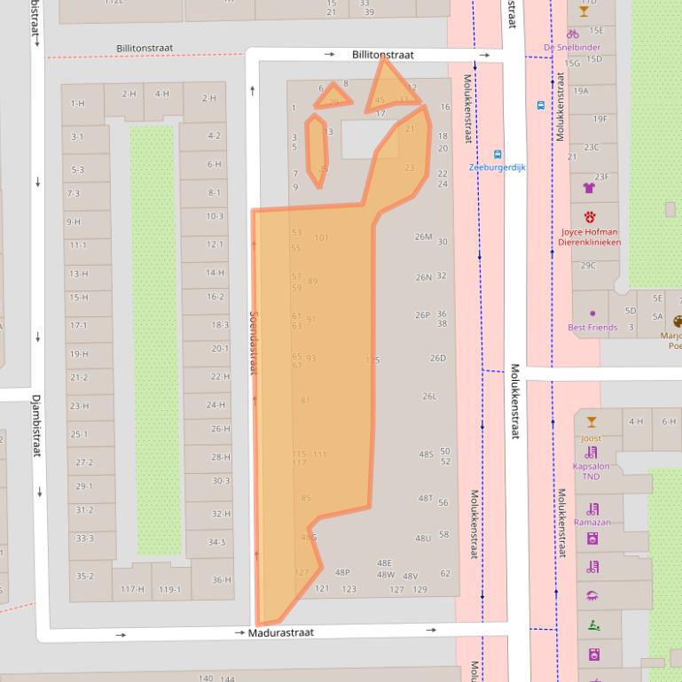 Kaart van postcodegebied 1094BE.