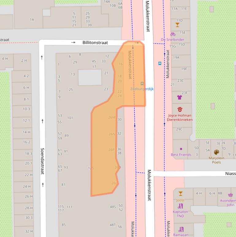 Kaart van postcodegebied 1094BK.