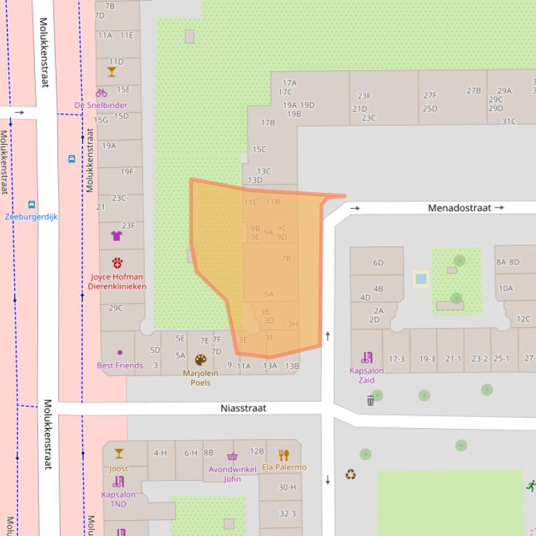 Kaart van postcodegebied 1095TG.