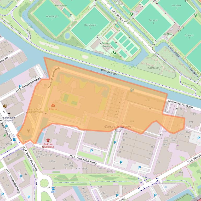 Kaart van postcodegebied 1096AH.