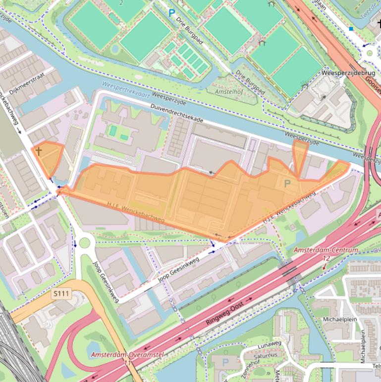Kaart van postcodegebied 1096AM.