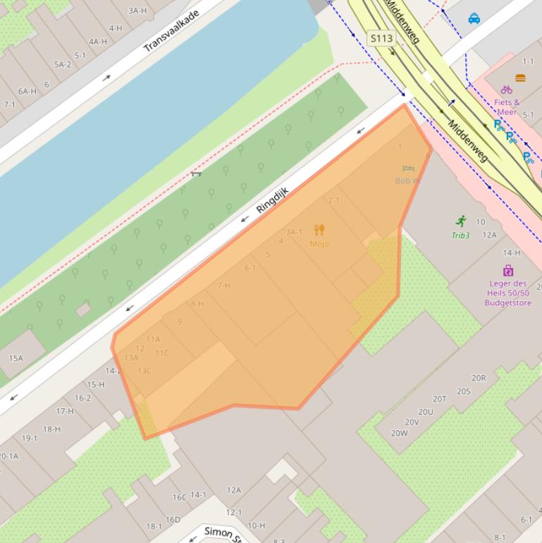 Kaart van postcodegebied 1097AA.