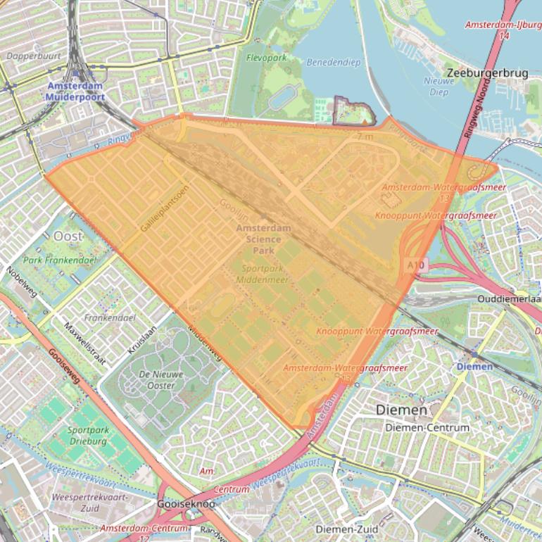 Kaart van postcodegebied 1098.