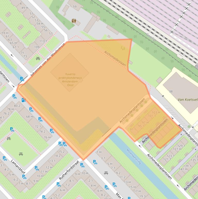 Kaart van postcodegebied 1098JZ.