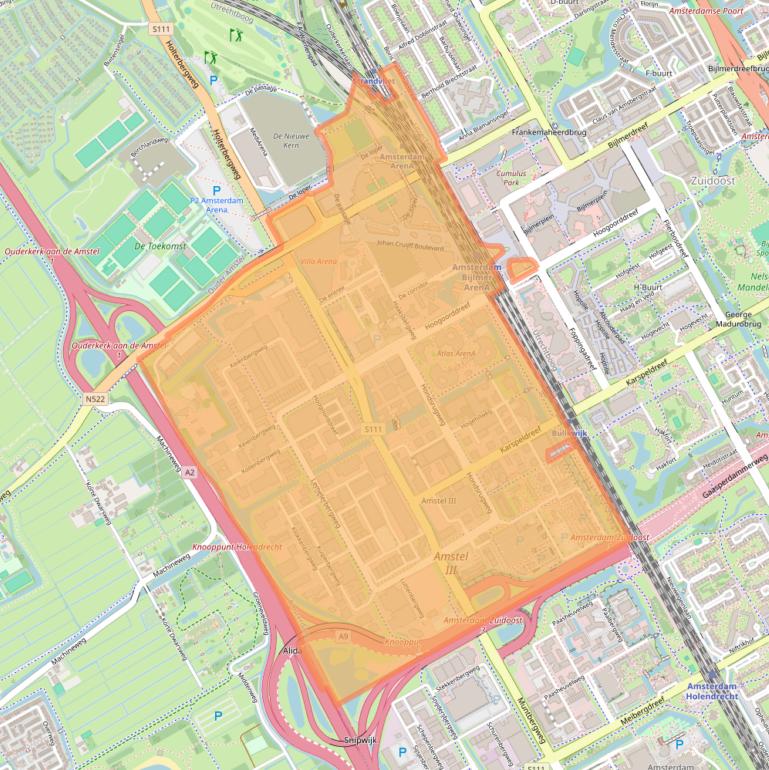 Kaart van postcodegebied 1101.