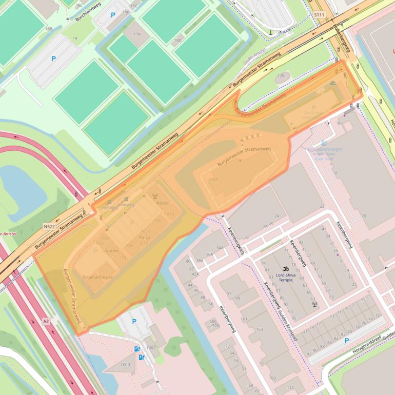 Kaart van postcodegebied 1101AA.