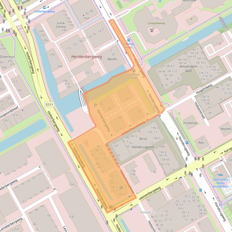 Kaart van postcodegebied 1101BM.