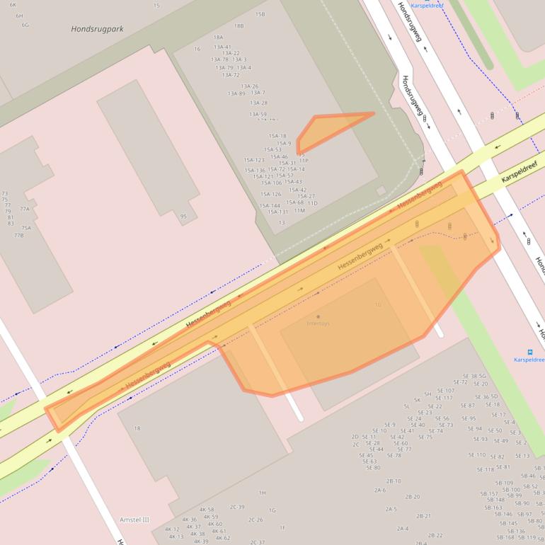 Kaart van postcodegebied 1101BT.