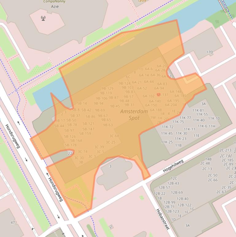 Kaart van postcodegebied 1101DA.