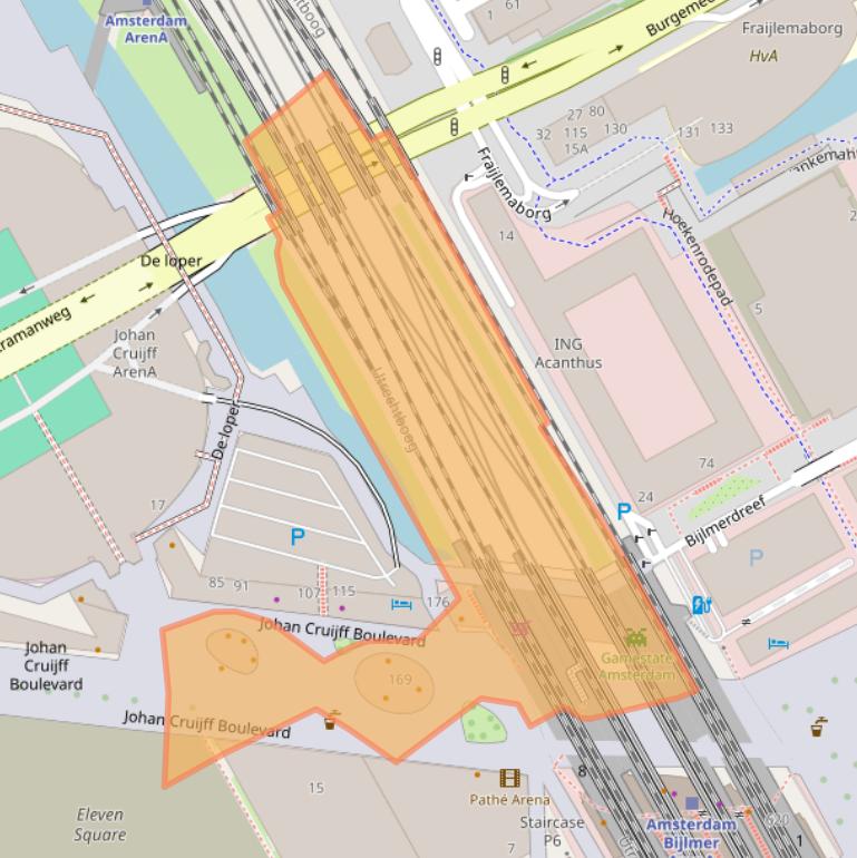 Kaart van postcodegebied 1101EJ.