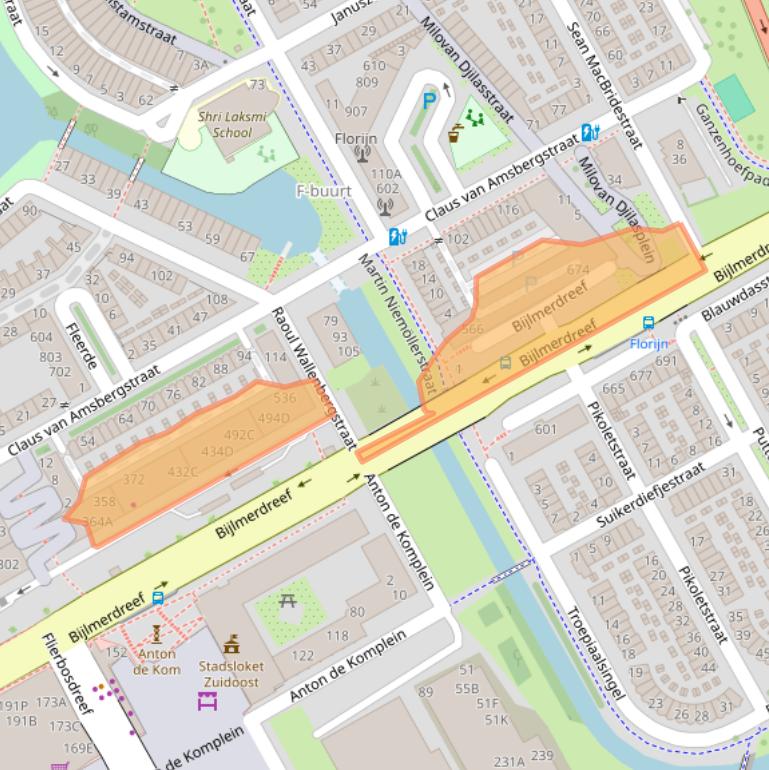 Kaart van postcodegebied 1102AC.