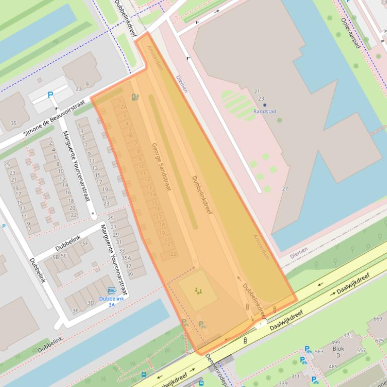 Kaart van postcodegebied 1102AG.