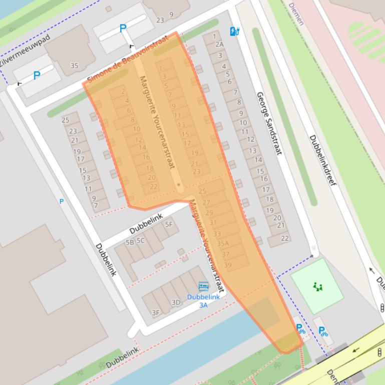 Kaart van postcodegebied 1102AJ.