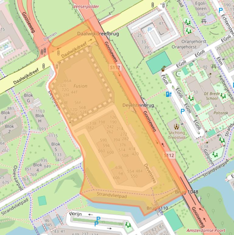Kaart van postcodegebied 1102AK.