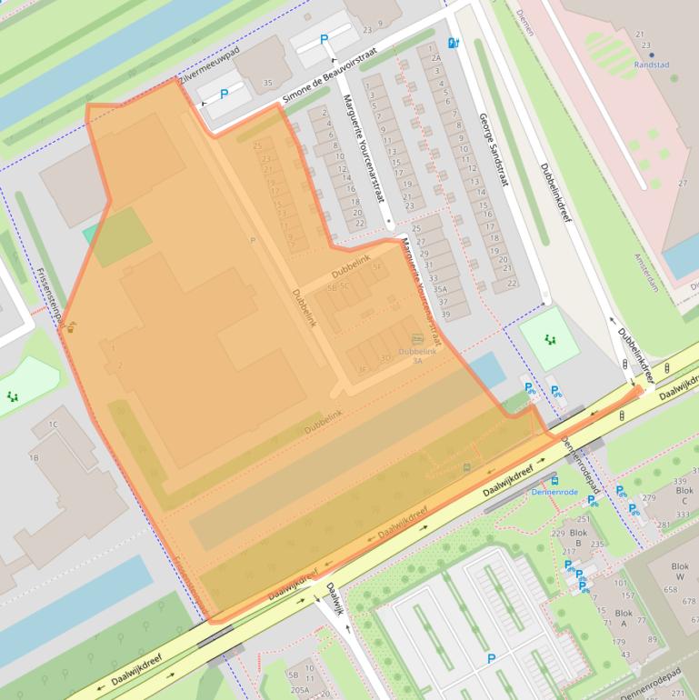 Kaart van postcodegebied 1102AL.
