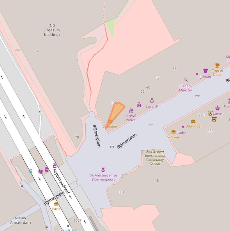 Kaart van postcodegebied 1102BG.