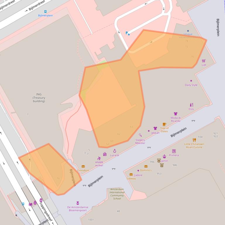 Kaart van postcodegebied 1102BH.