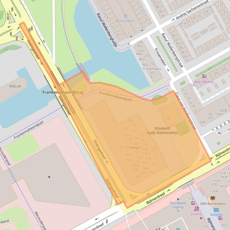 Kaart van postcodegebied 1102BL.