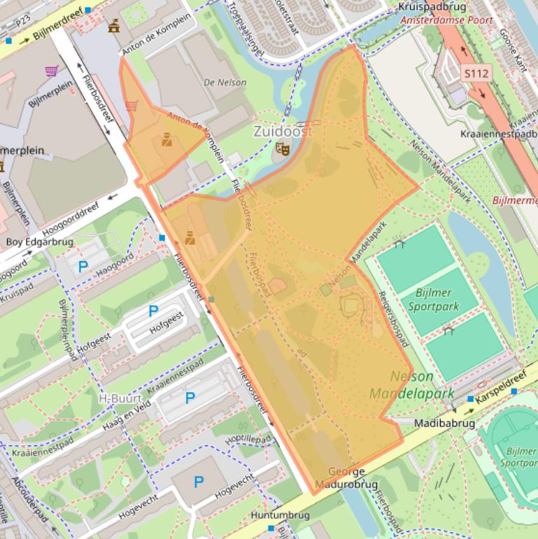 Kaart van postcodegebied 1102BV.