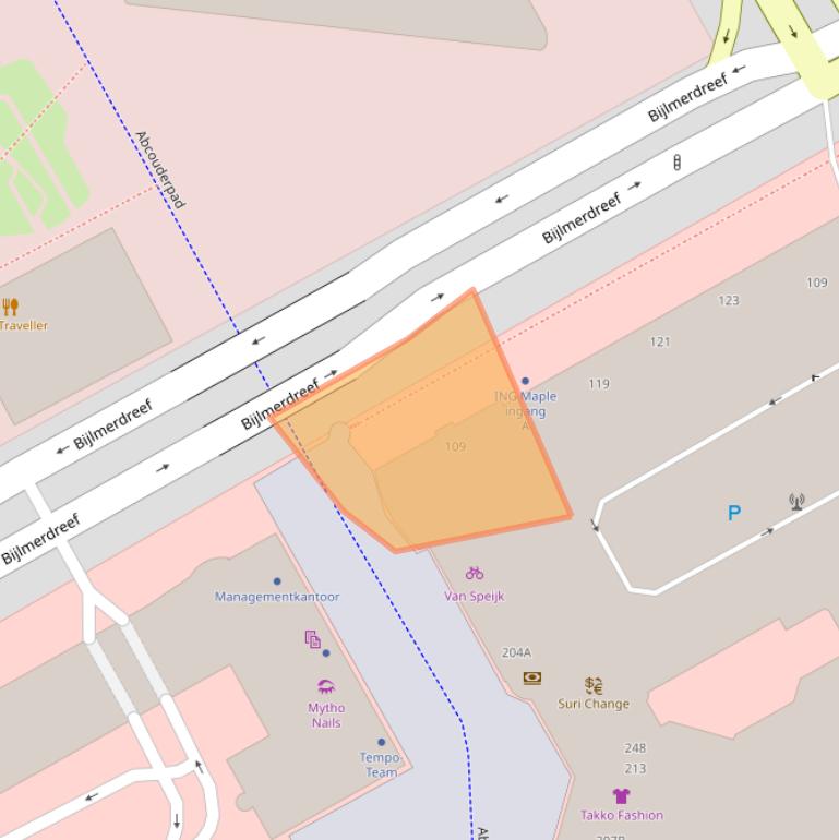 Kaart van postcodegebied 1102BW.