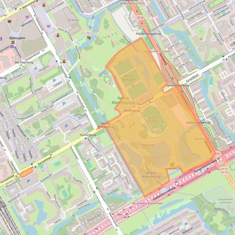 Kaart van postcodegebied 1102BX.