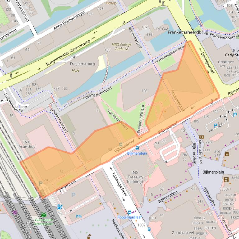 Kaart van postcodegebied 1102CT.