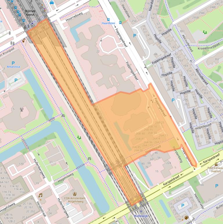 Kaart van postcodegebied 1102CX.
