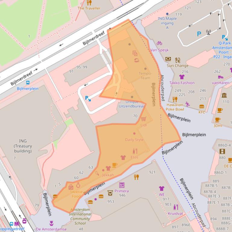 Kaart van postcodegebied 1102DA.