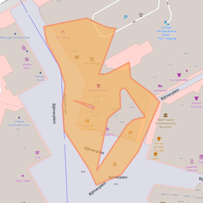 Kaart van postcodegebied 1102DD.