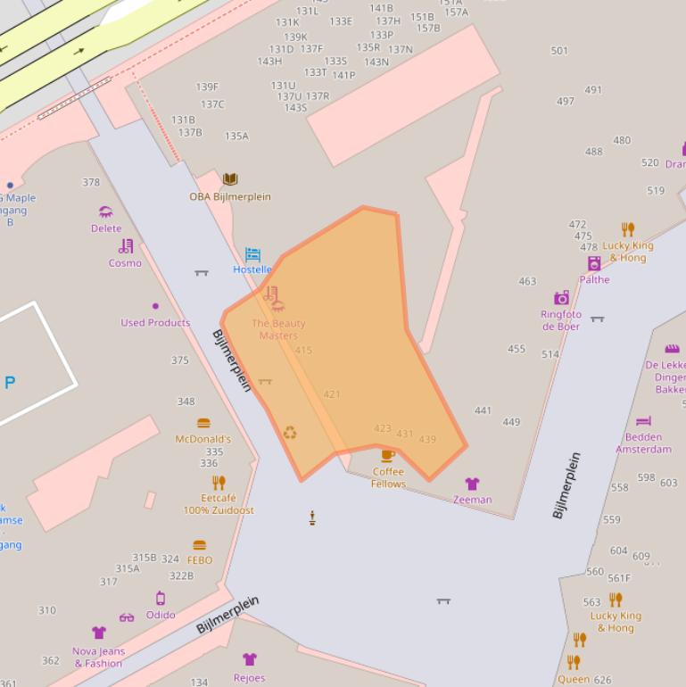 Kaart van postcodegebied 1102DL.